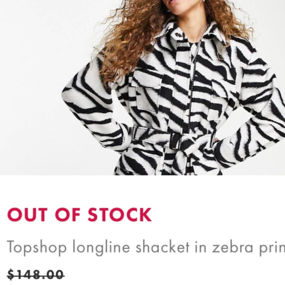 • NWT • ASOS TopShop $148 Long Zebra Jacket - Picture 2 of 6